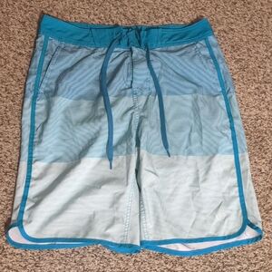 Stylish Teal Striped Men's Board Shorts